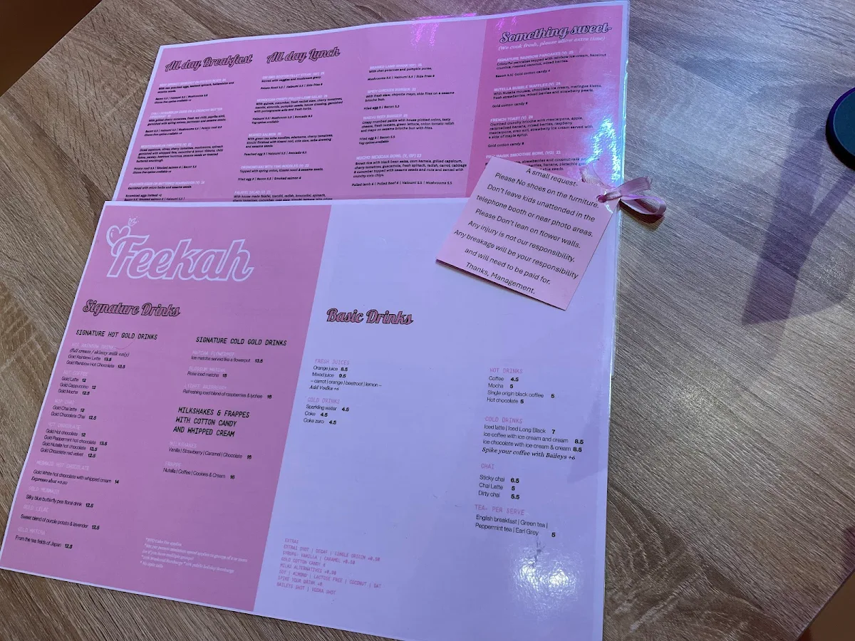 Menu, Feekah Cafe | Moonee Ponds