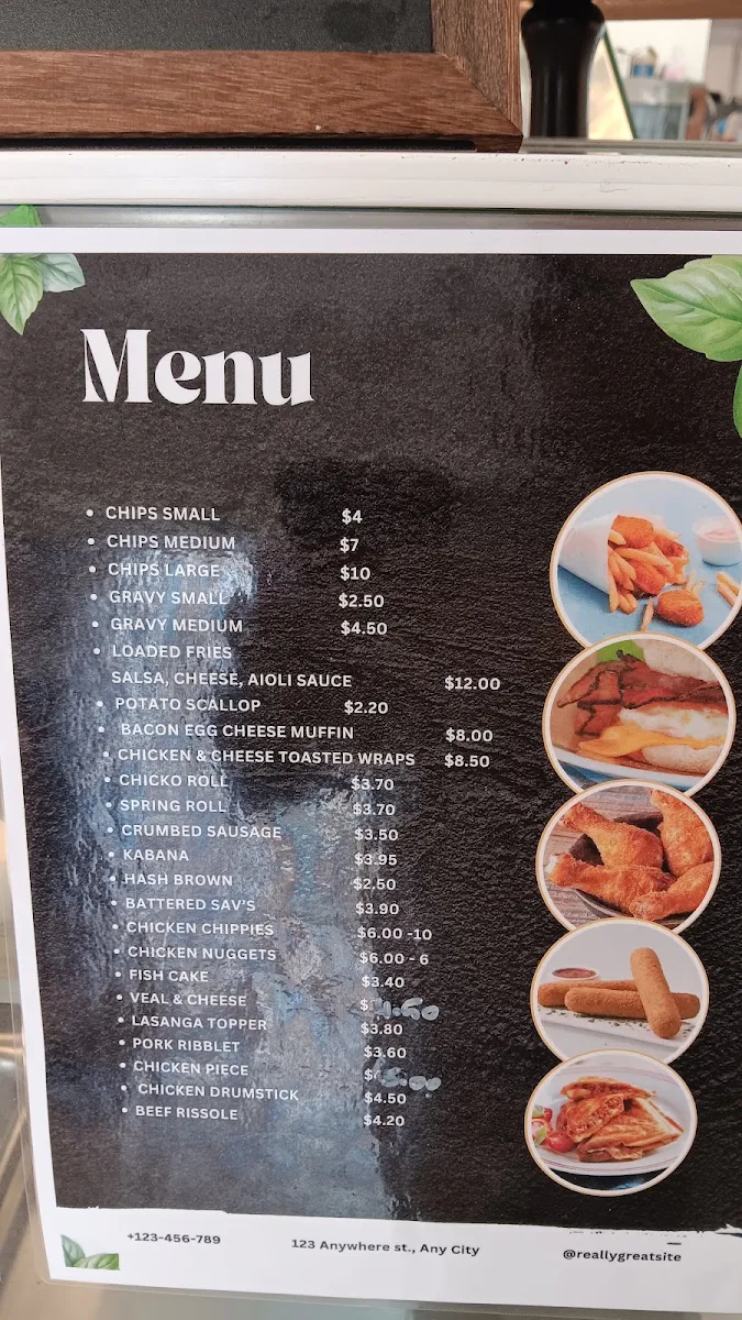 Menu, Sandy's Cafe