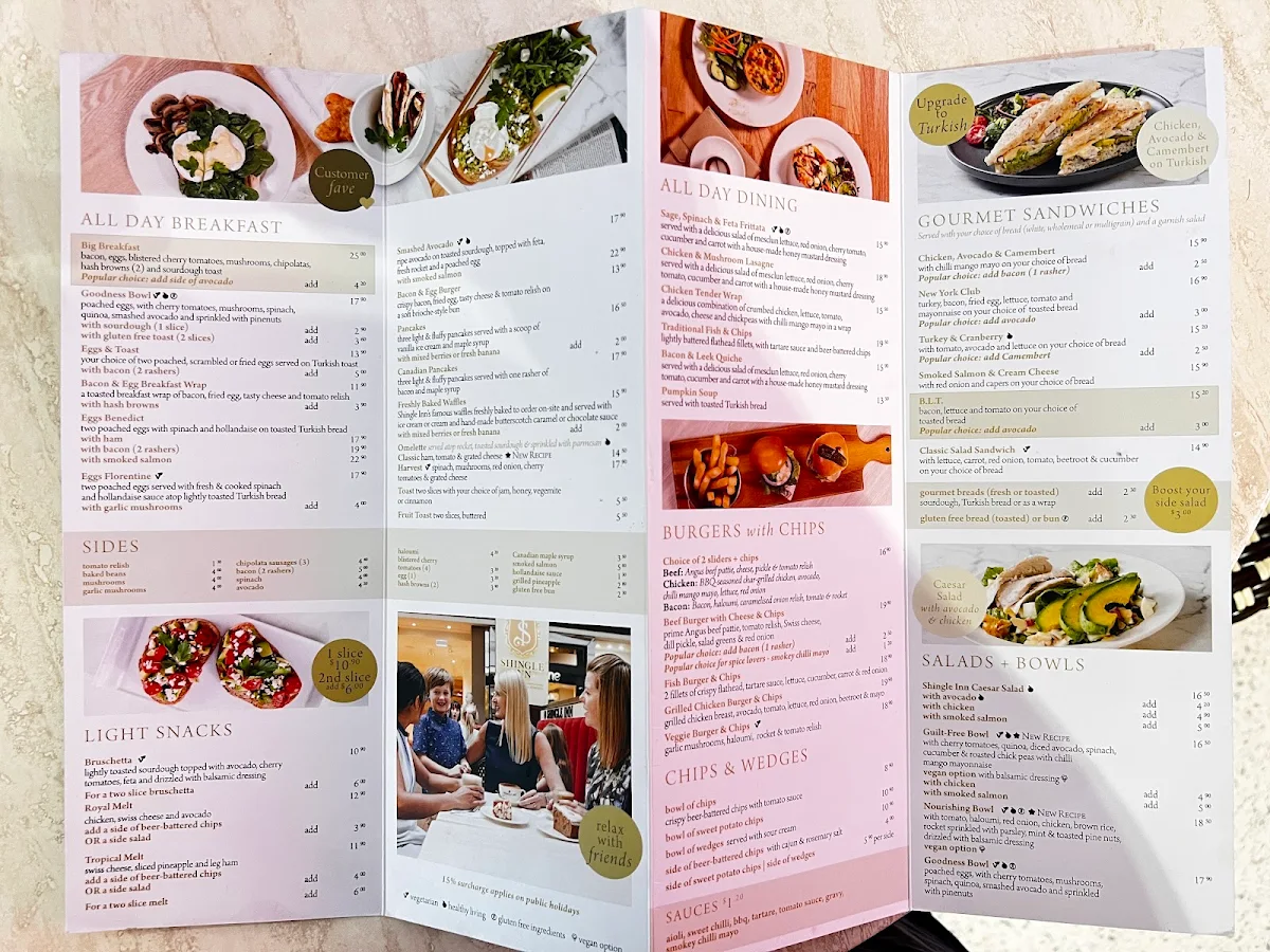 Menu, Shingle Inn Mt Gravatt