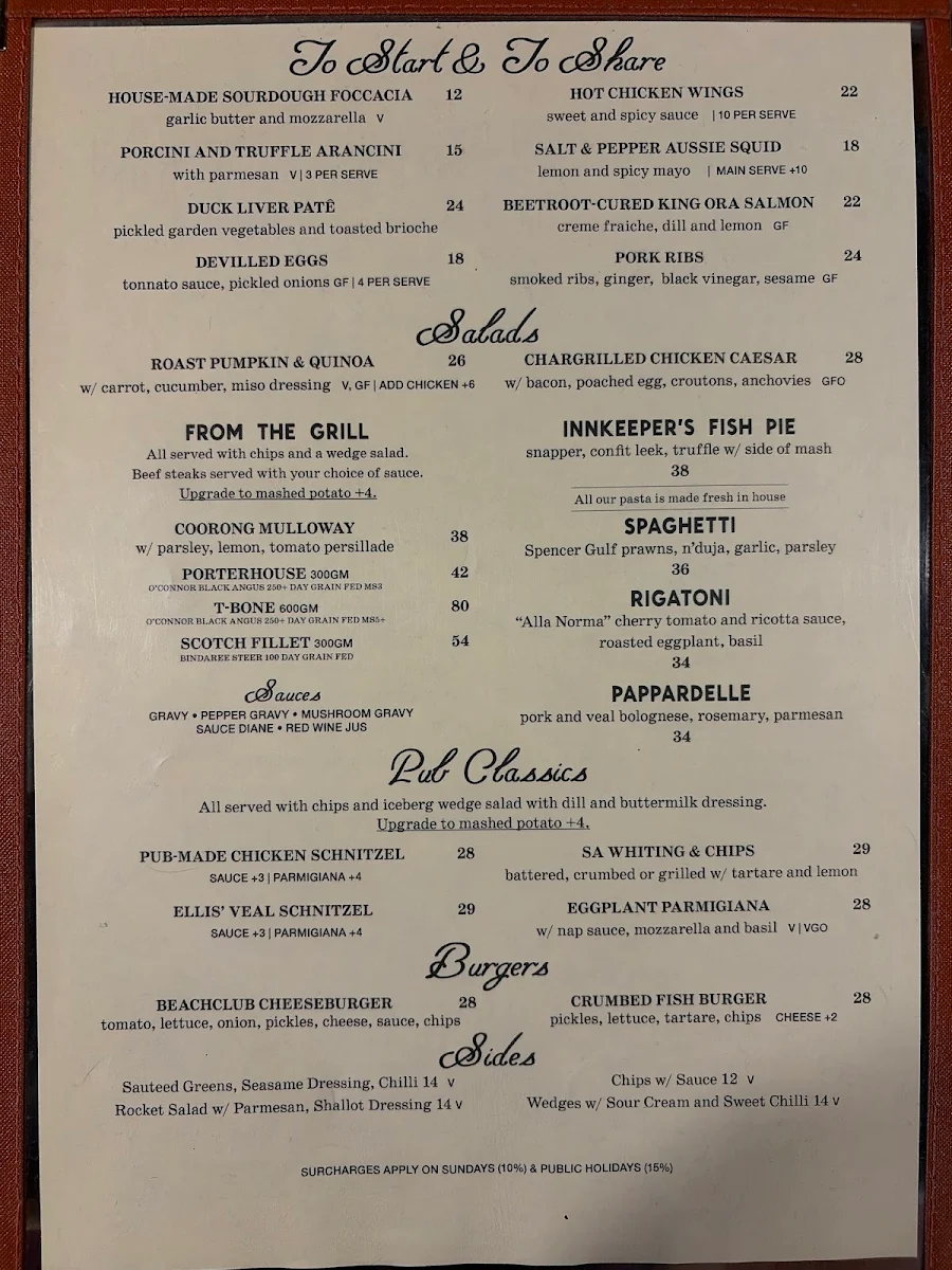 Menu, Old Bush Inn