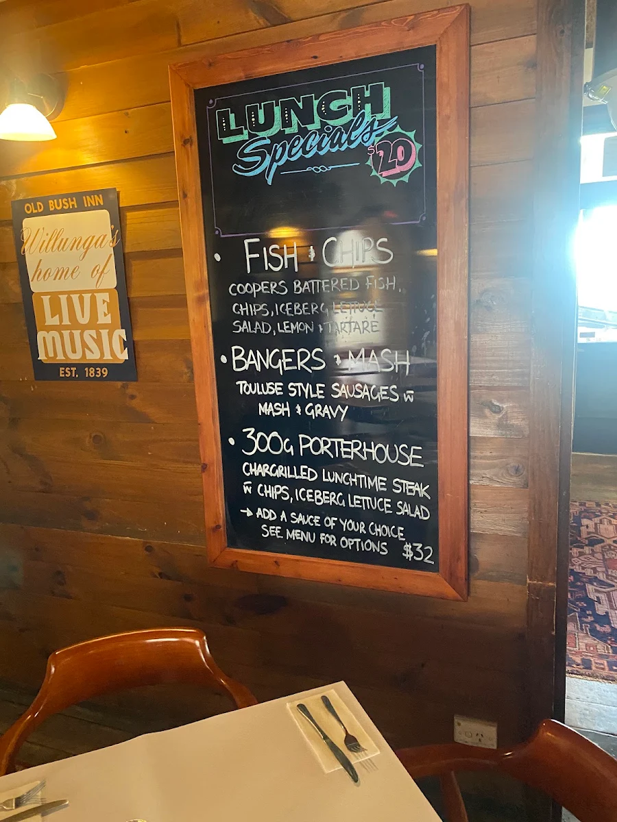 Menu, Old Bush Inn