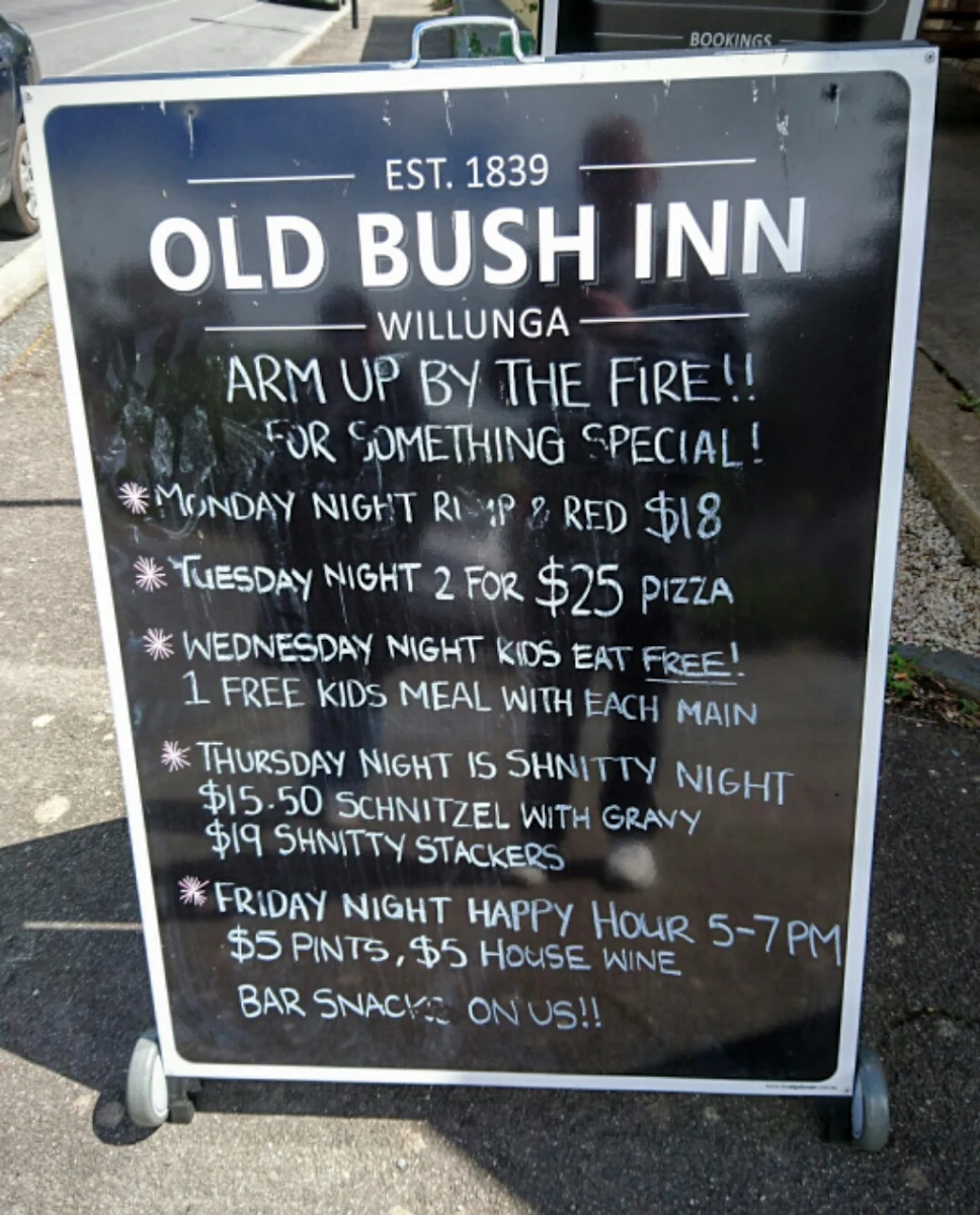Menu, Old Bush Inn