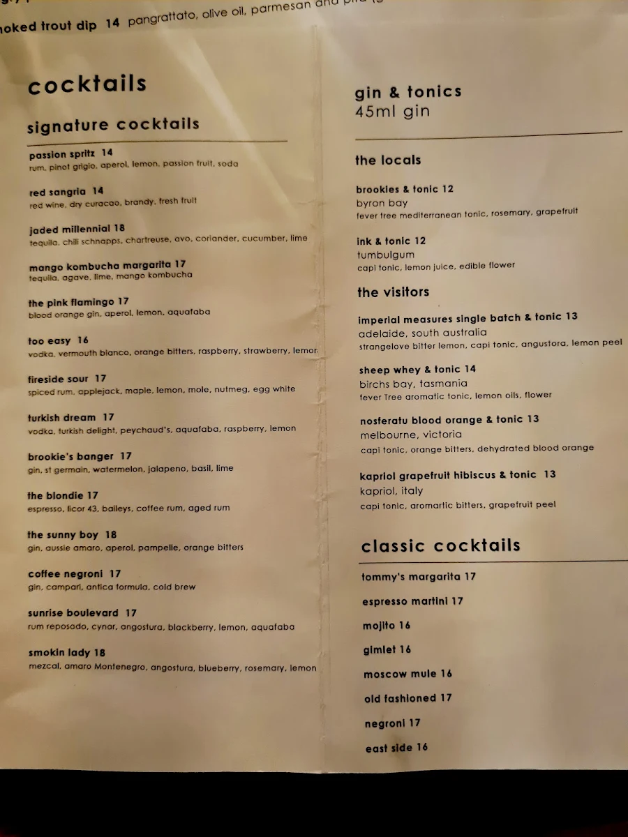 Menu, The Mez Club