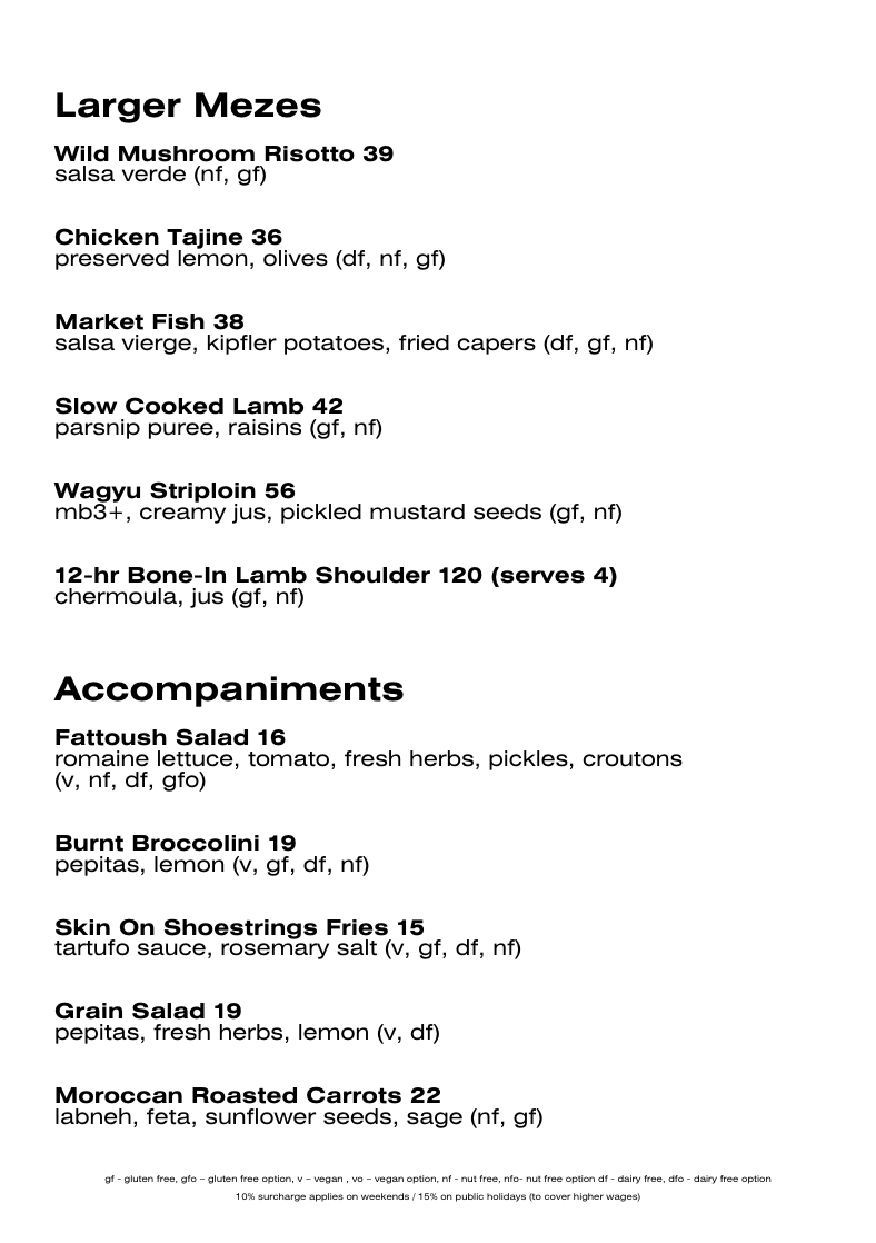Menu, The Mez Club