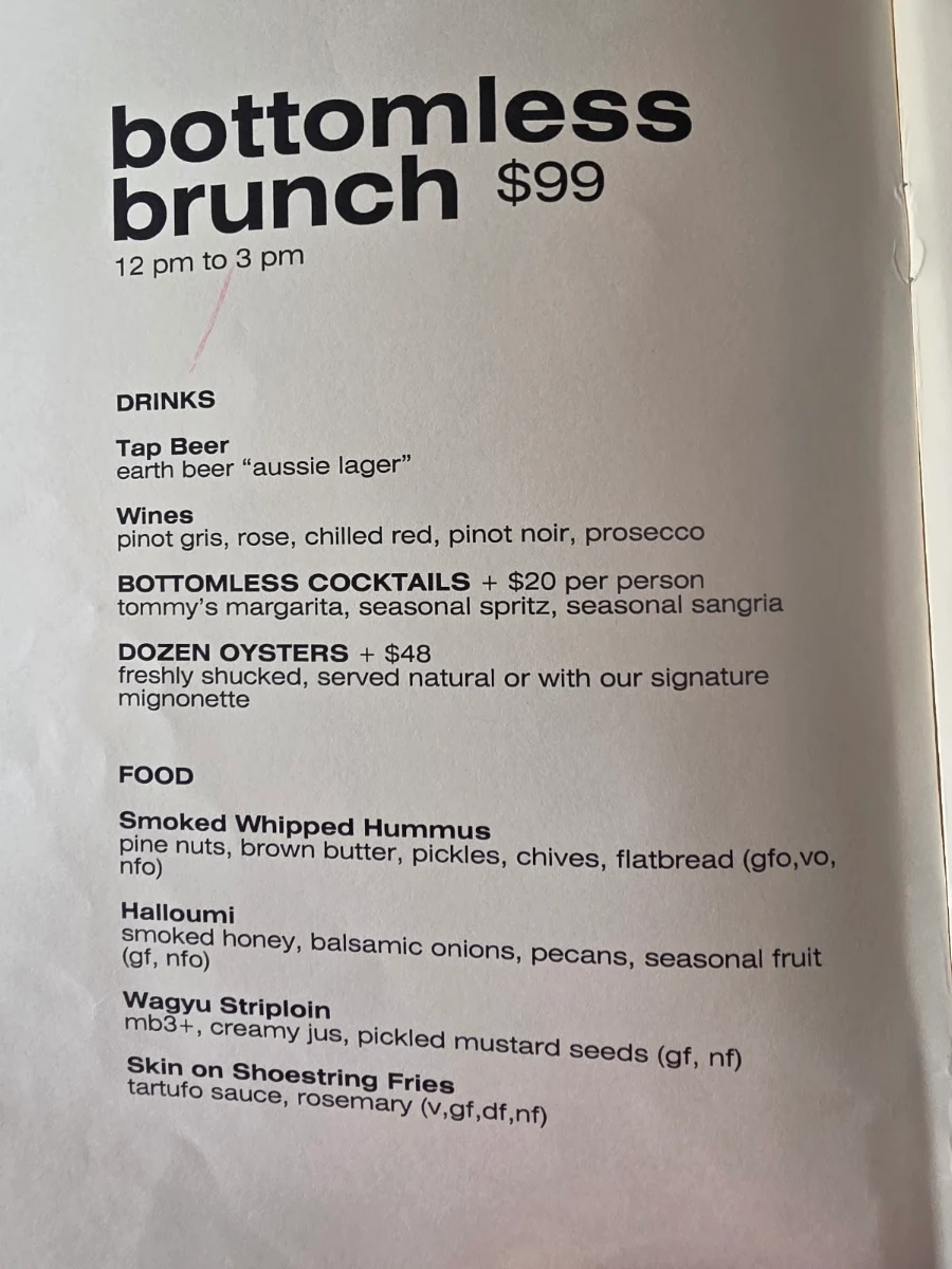 Menu, The Mez Club