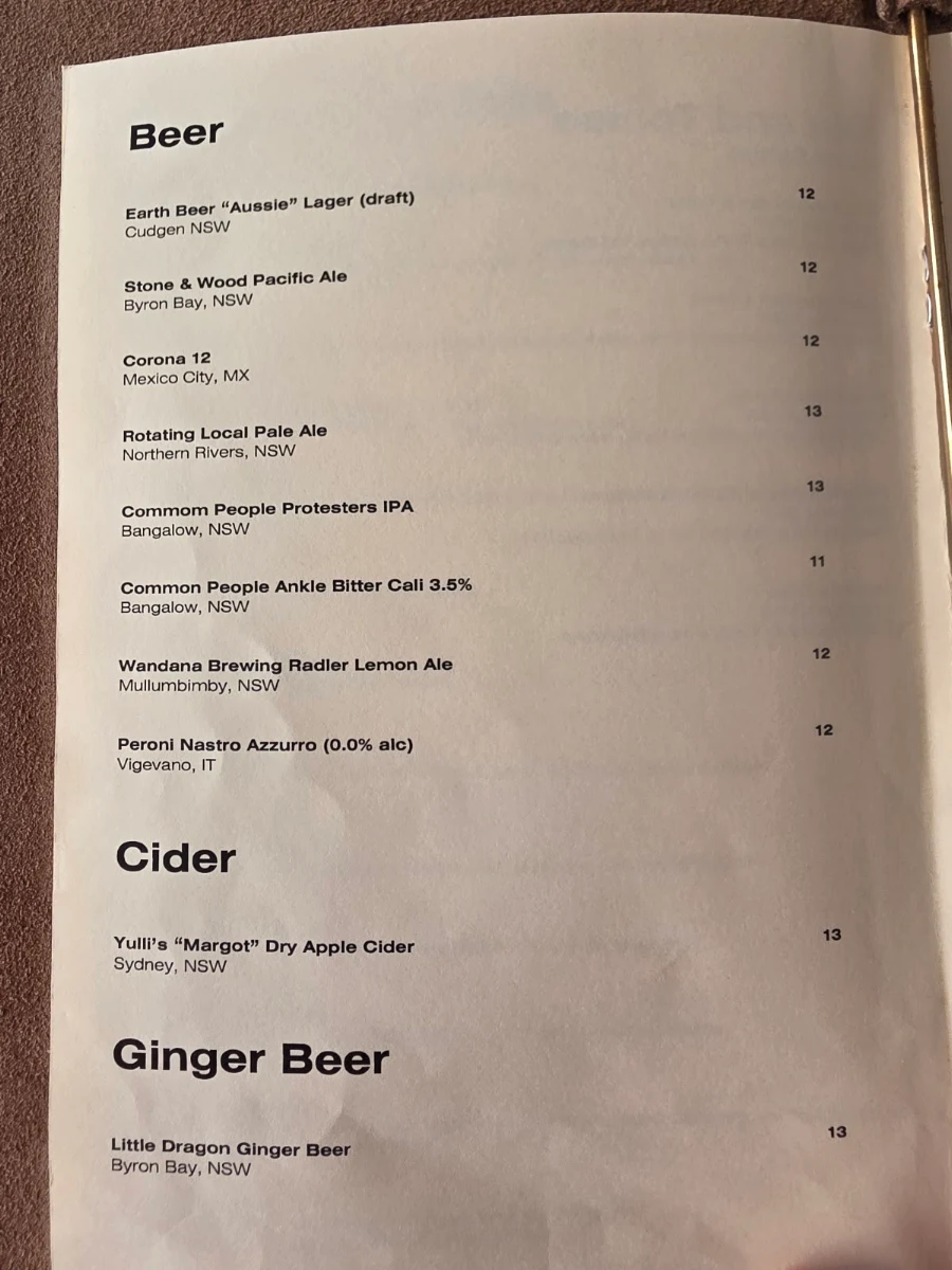 Menu, The Mez Club