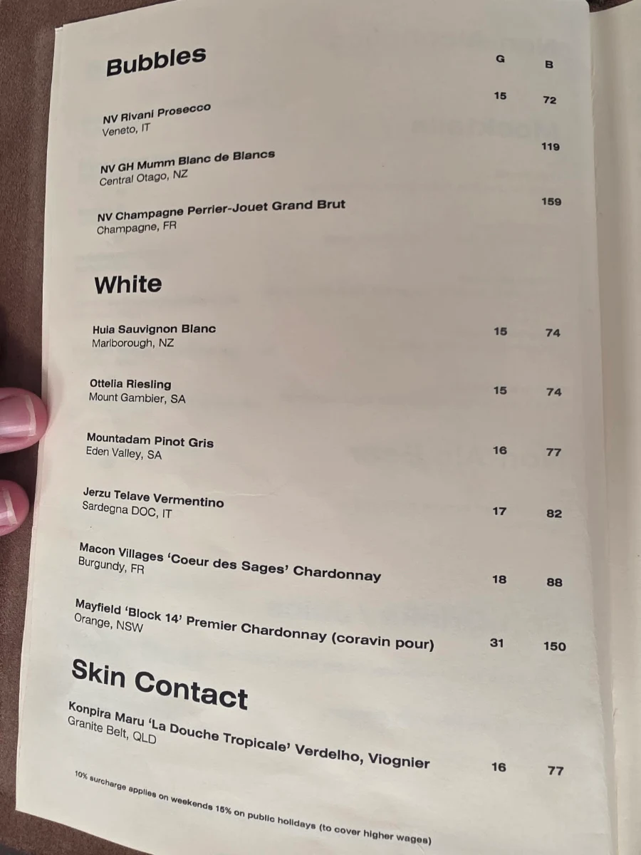 Menu, The Mez Club