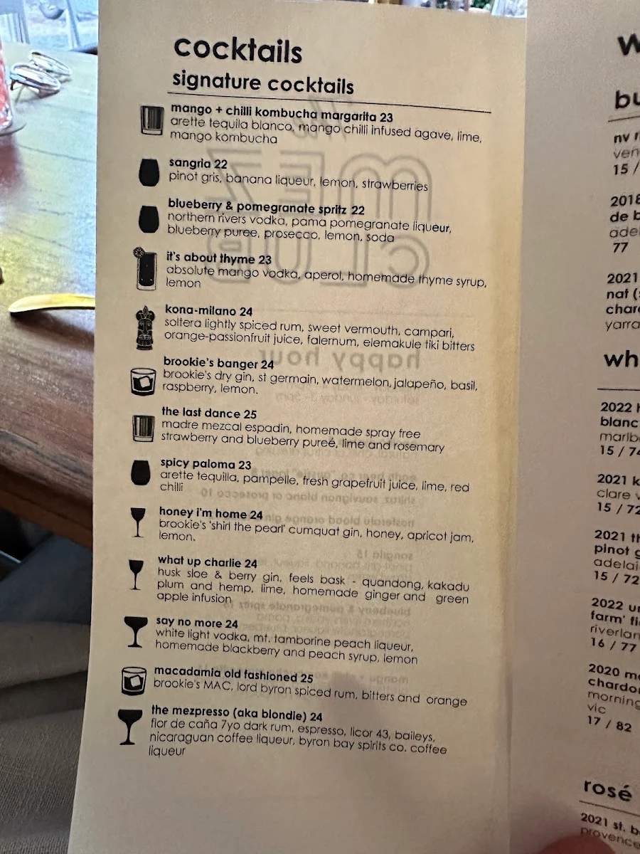 Menu, The Mez Club