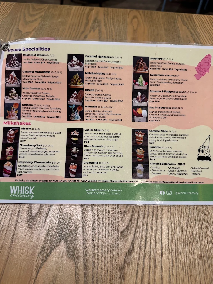 Menu, Whisk Creamery