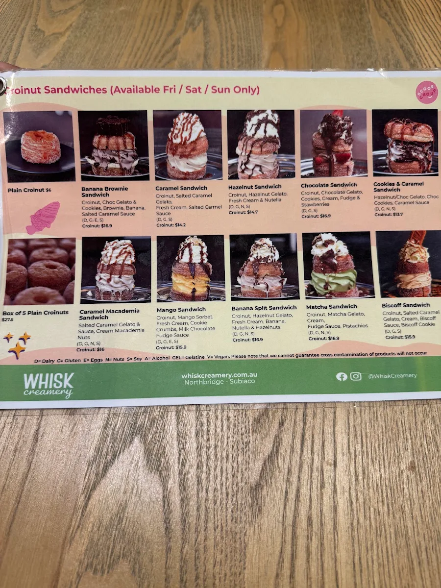 Menu, Whisk Creamery