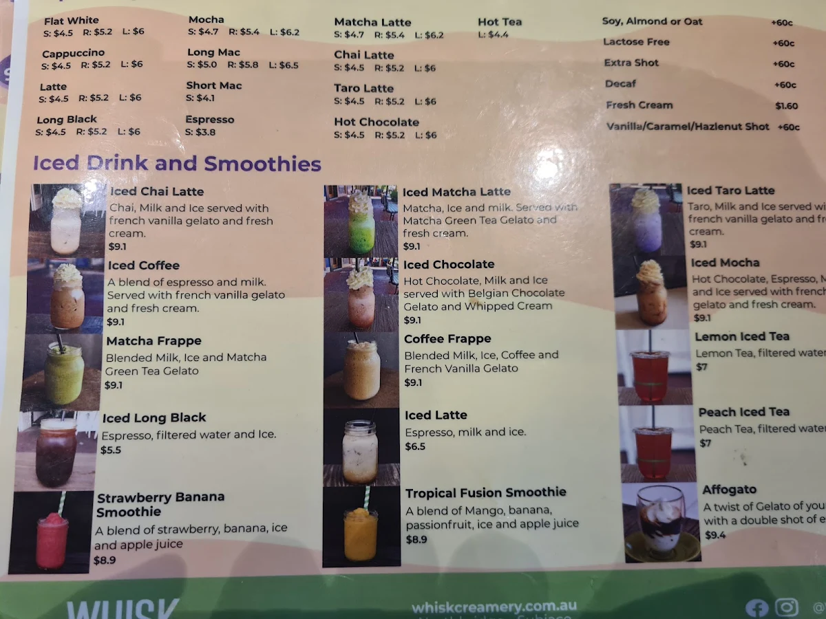 Menu, Whisk Creamery