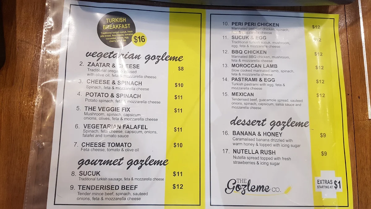 Menu, The Gozleme Co.