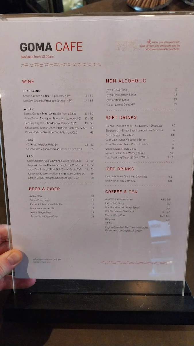 Menu, GOMA Bistro