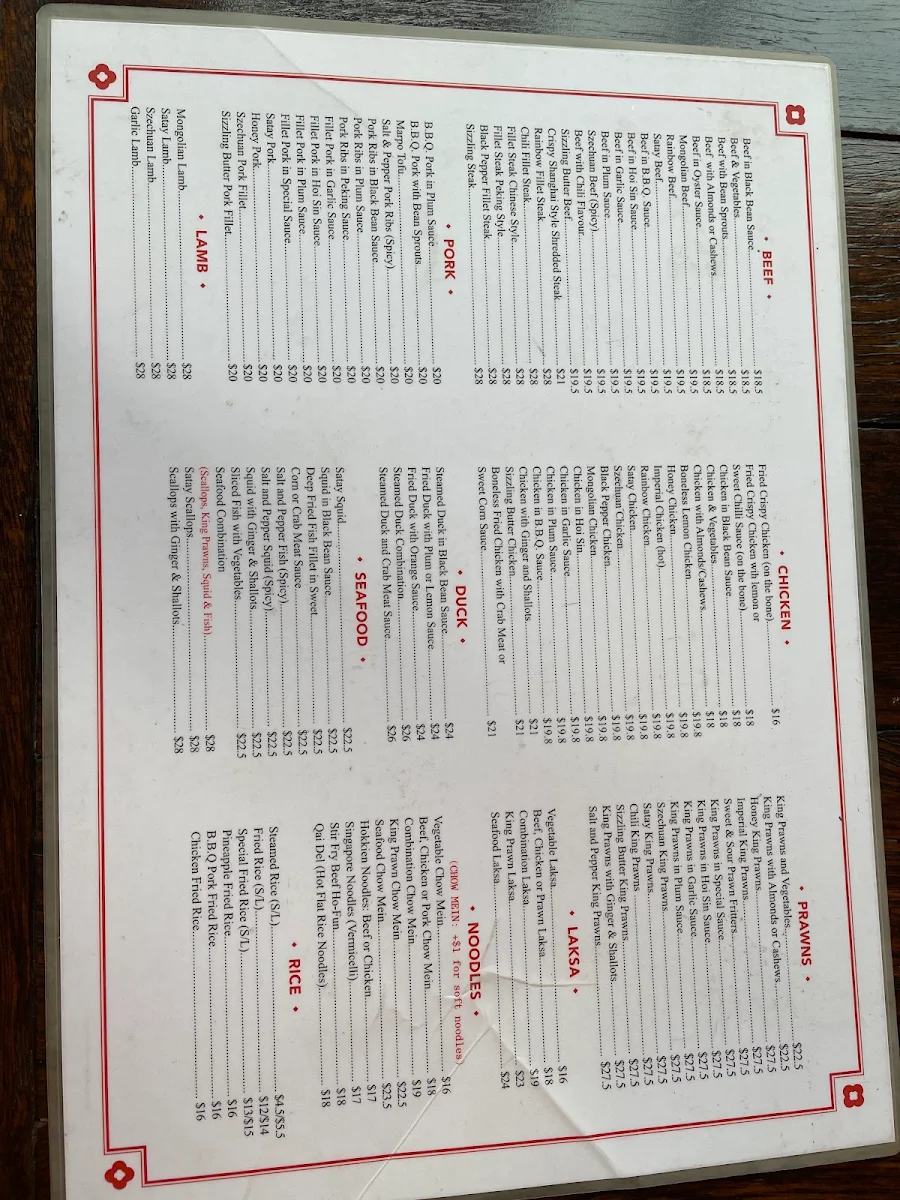 Menu, Golden Island Chinese Take Away