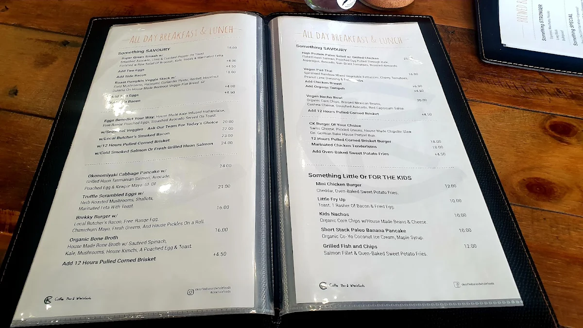 Menu, CK Coffee Bar & Wholefoods