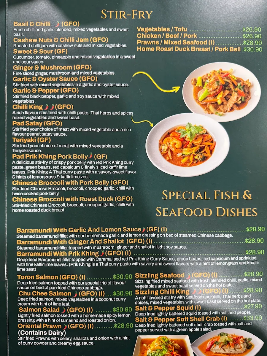 Menu, Toronthai Toronto