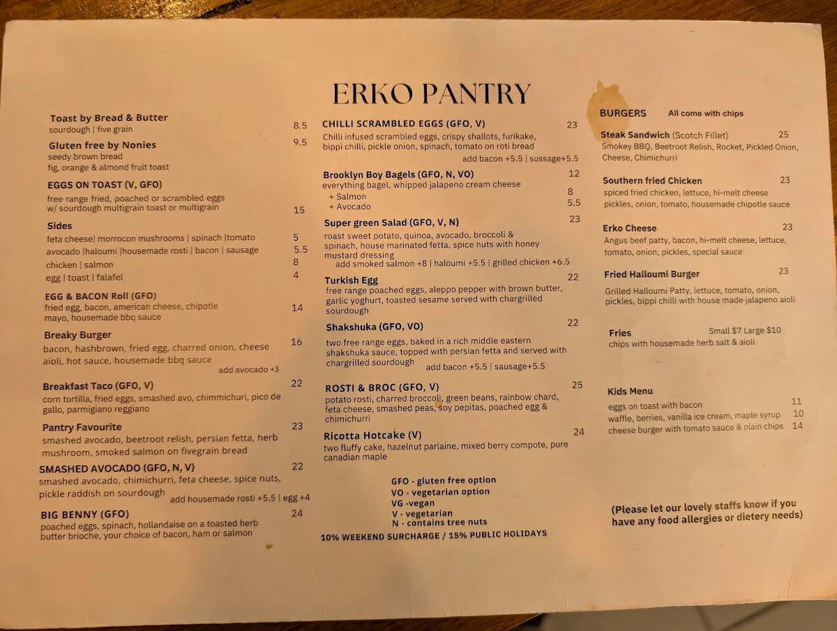 Menu, Erko Pantry