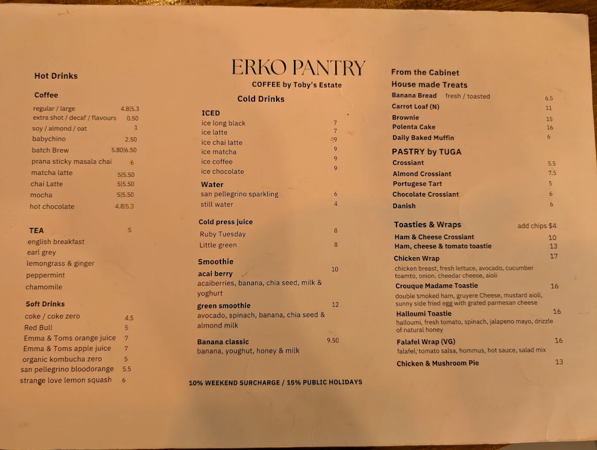 Menu, Erko Pantry