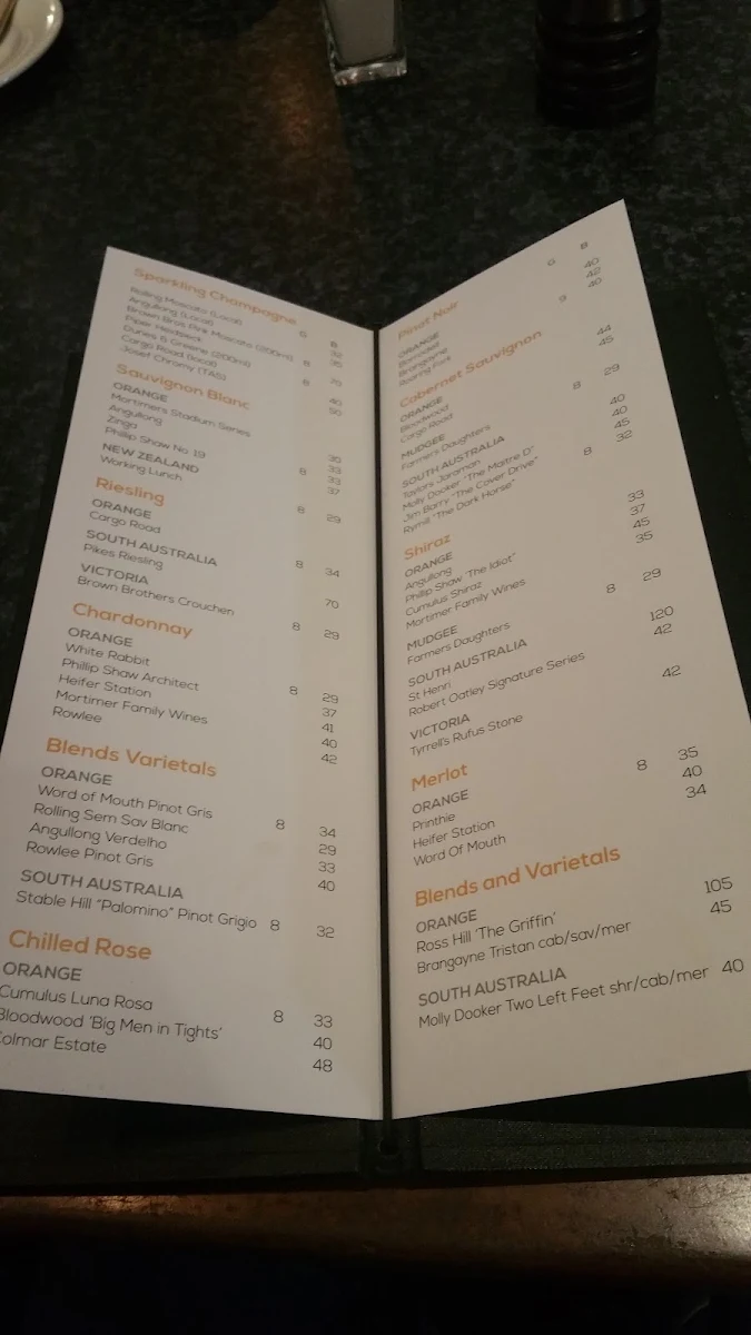 Menu, Parkview Hotel