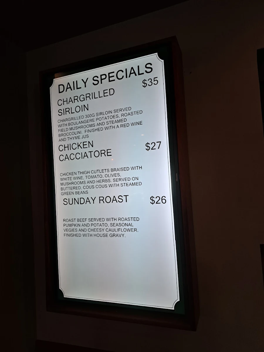 Menu, Parkview Hotel
