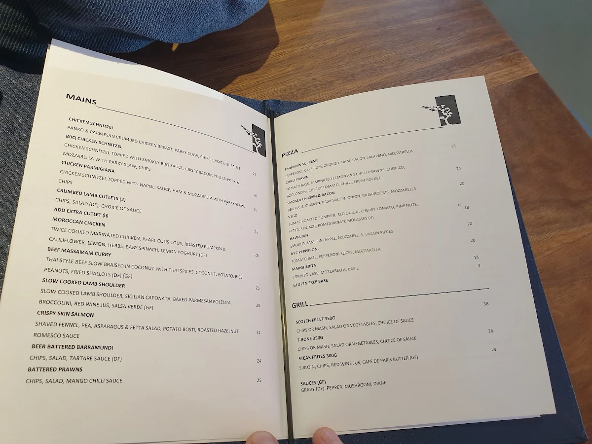 Menu, Parkview Hotel