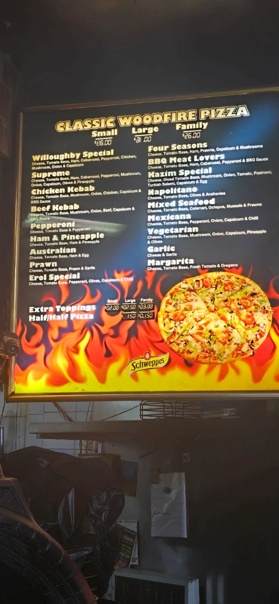 Menu, Woodfired Pizza & Kebab North Willoughby