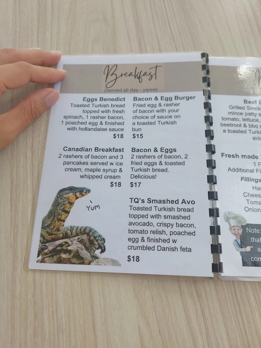 Menu, Tom Quinn's Cafe