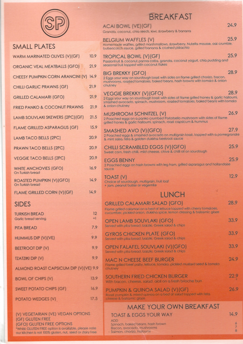 Menu, Small Plates