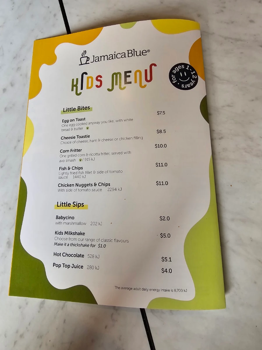 Menu, Jamaica Blue Morley Galleria
