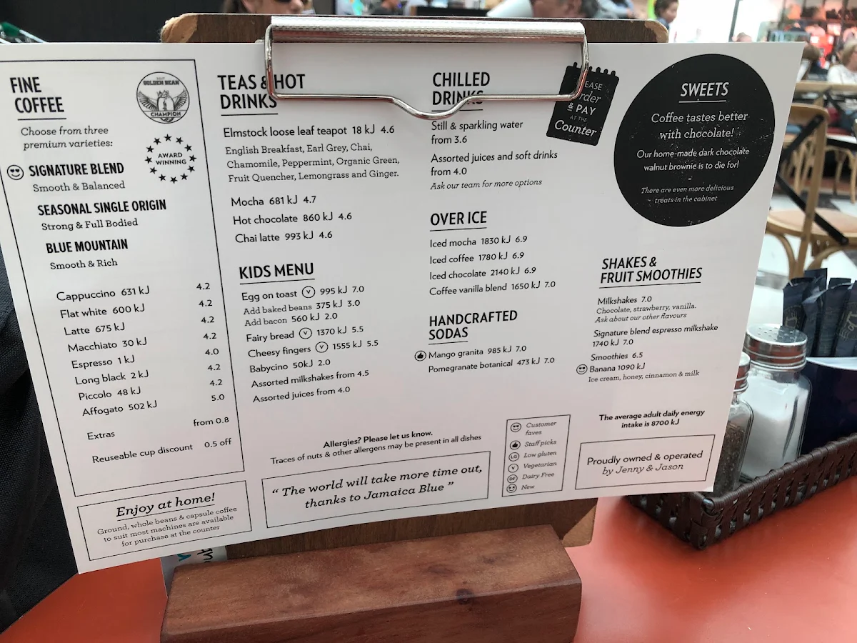 Menu, Jamaica Blue Morley Galleria