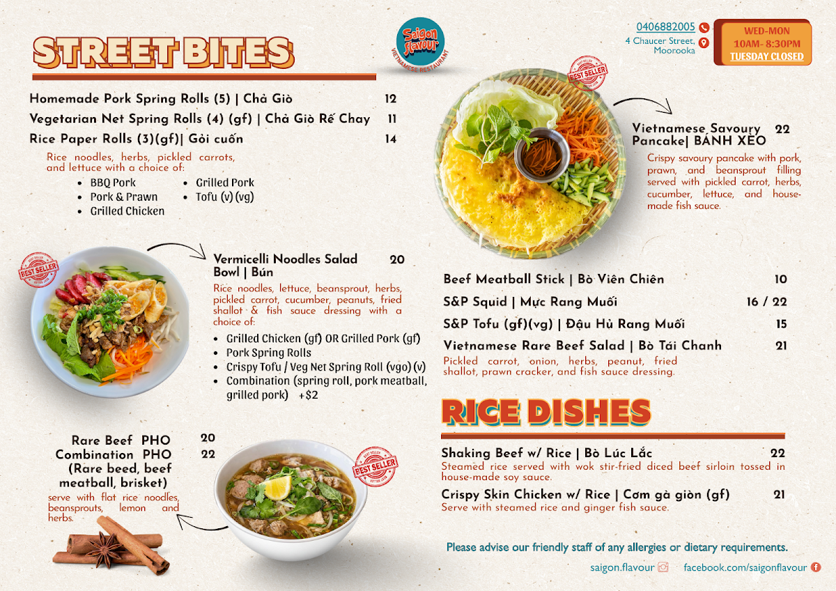 Menu, Saigon Flavour