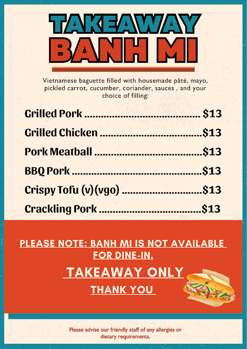 Menu, Saigon Flavour