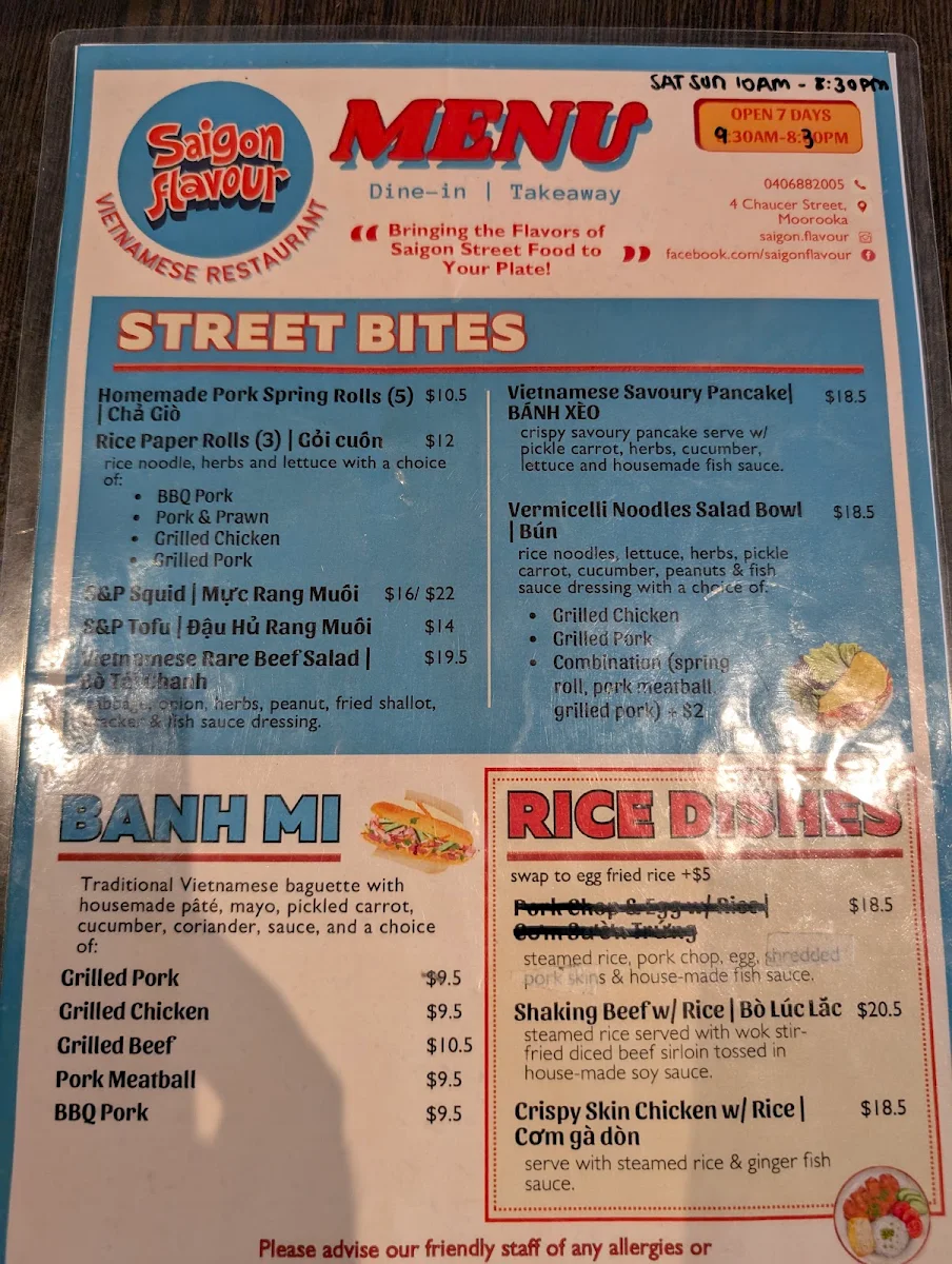 Menu, Saigon Flavour