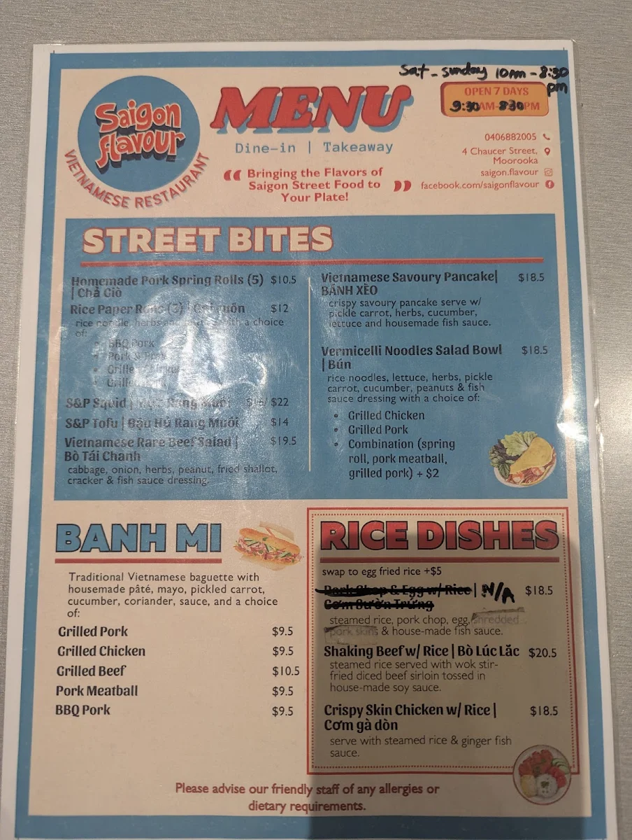 Menu, Saigon Flavour