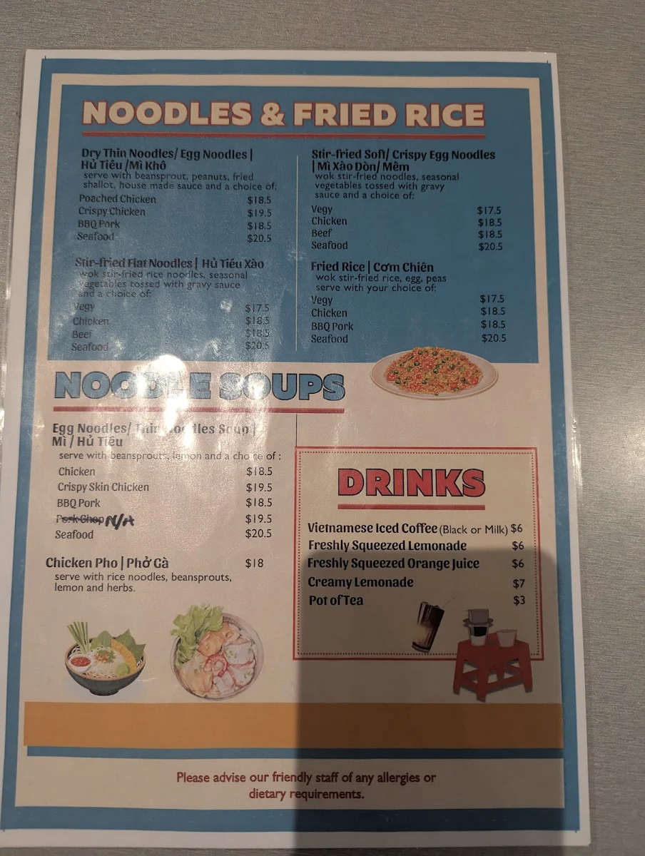 Menu, Saigon Flavour