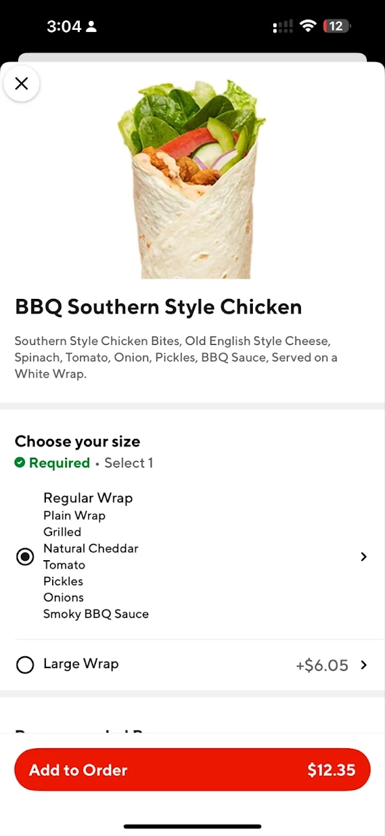 Menu, Subway