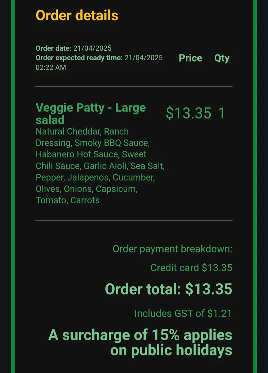 Menu, Subway