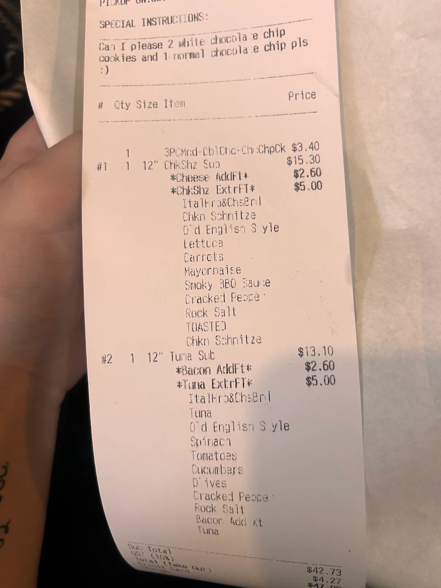 Menu, Subway