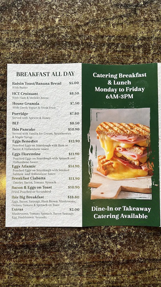 Menu, Cafe Ibis