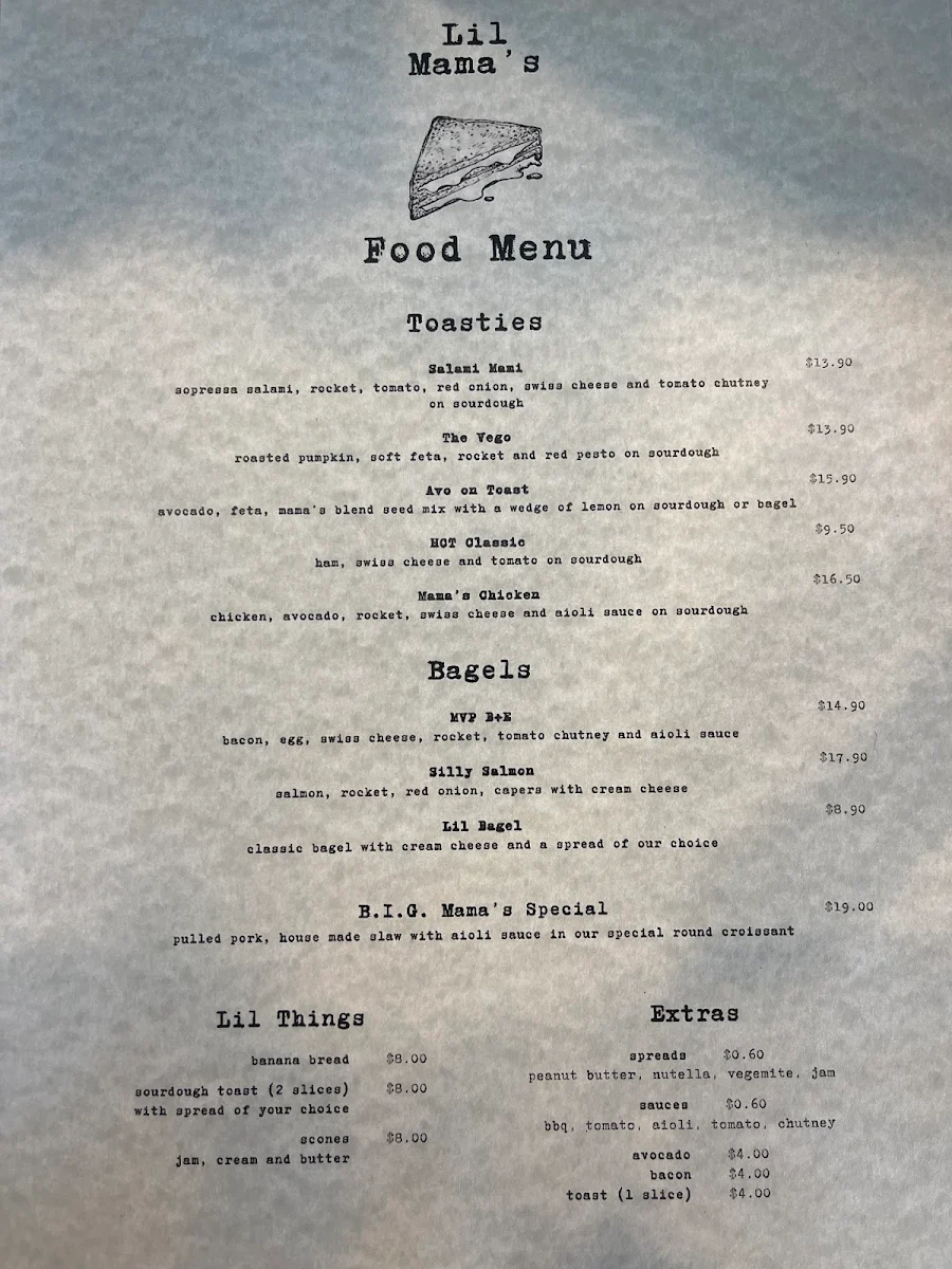 Menu, Lil mama’s