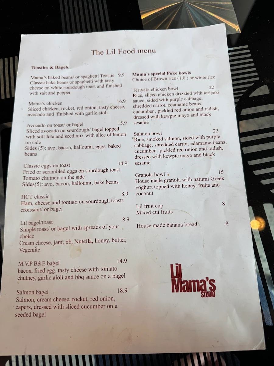 Menu, Lil mama’s