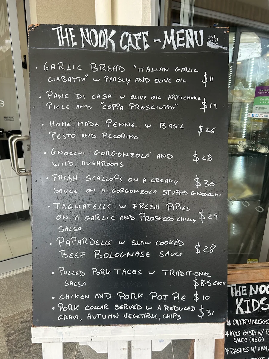 Menu, Nook Cafe Hastings Point