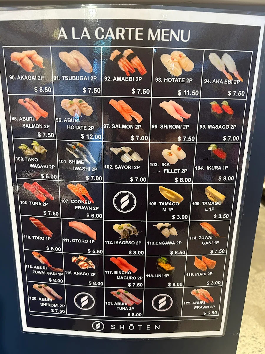Menu, Shoten Sushi and Grocery