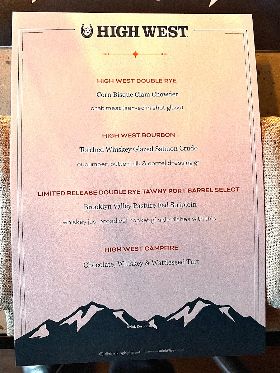 Menu, Hinchcliff House