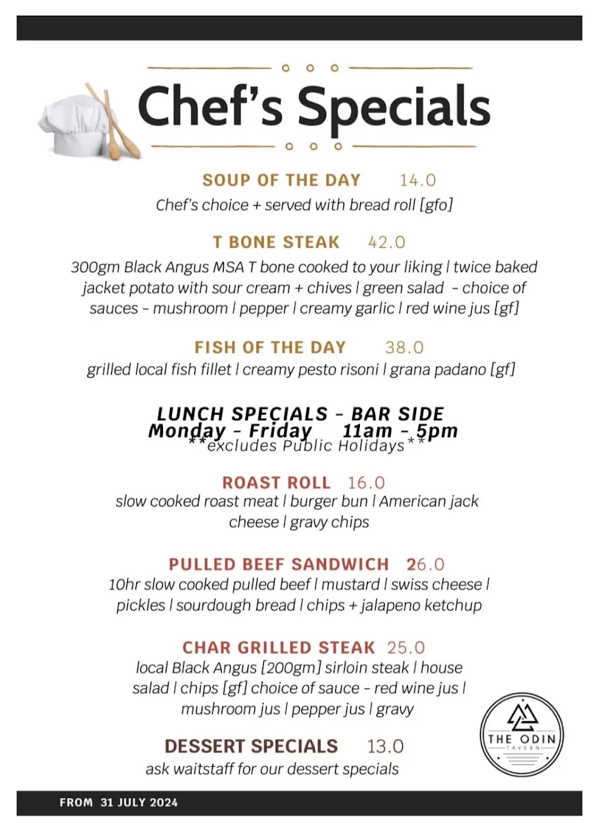 Menu, Odin Tavern