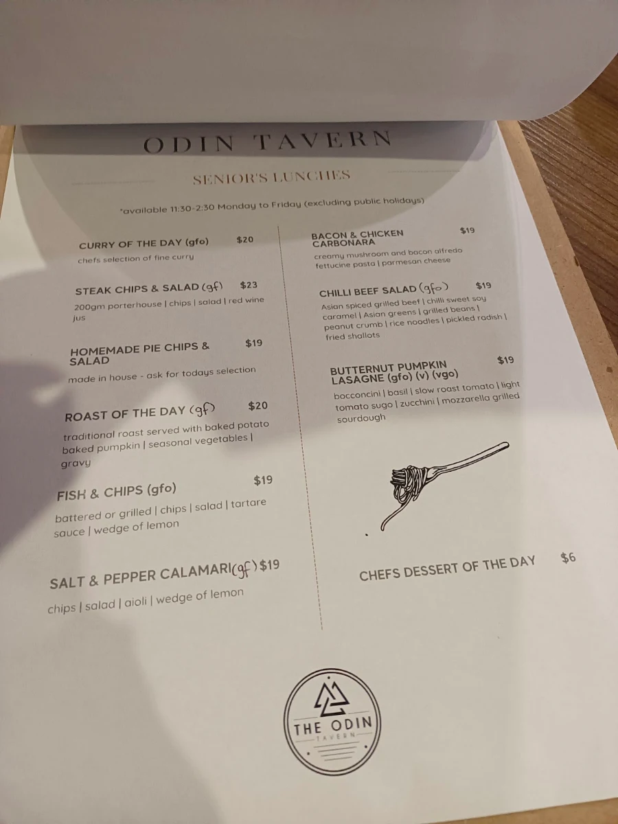 Menu, Odin Tavern