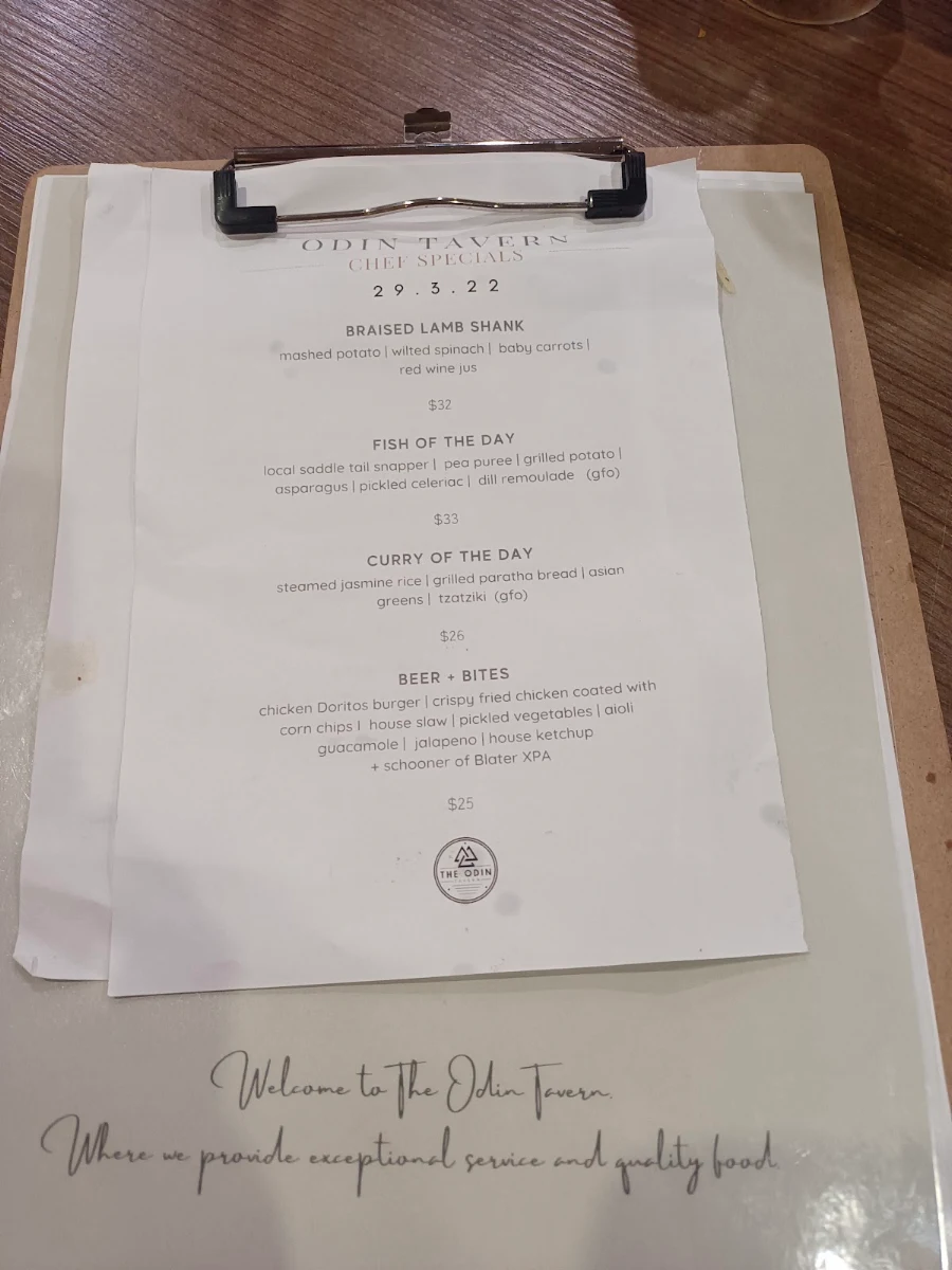 Menu, Odin Tavern