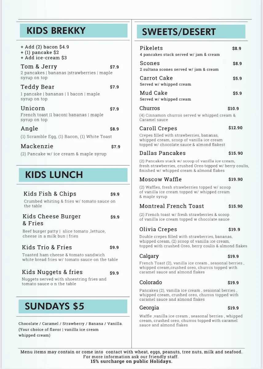Menu, 107 Coffee Terminal / Sabroso Browns Plains