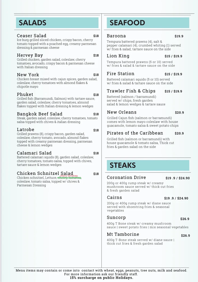Menu, 107 Coffee Terminal / Sabroso Browns Plains