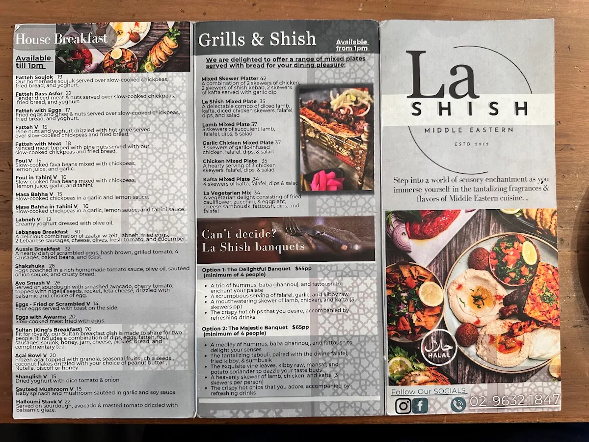 Menu, La Shish Lebanese Restaurant